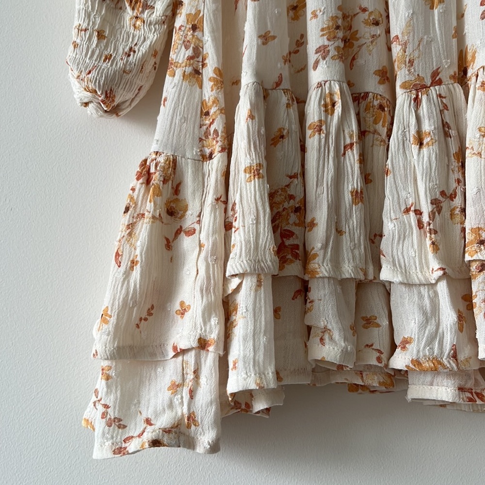 KIVARI Misha Cream Rust Ditsy Long Sleeve Mini Dress NWT - Picture 13 of 16